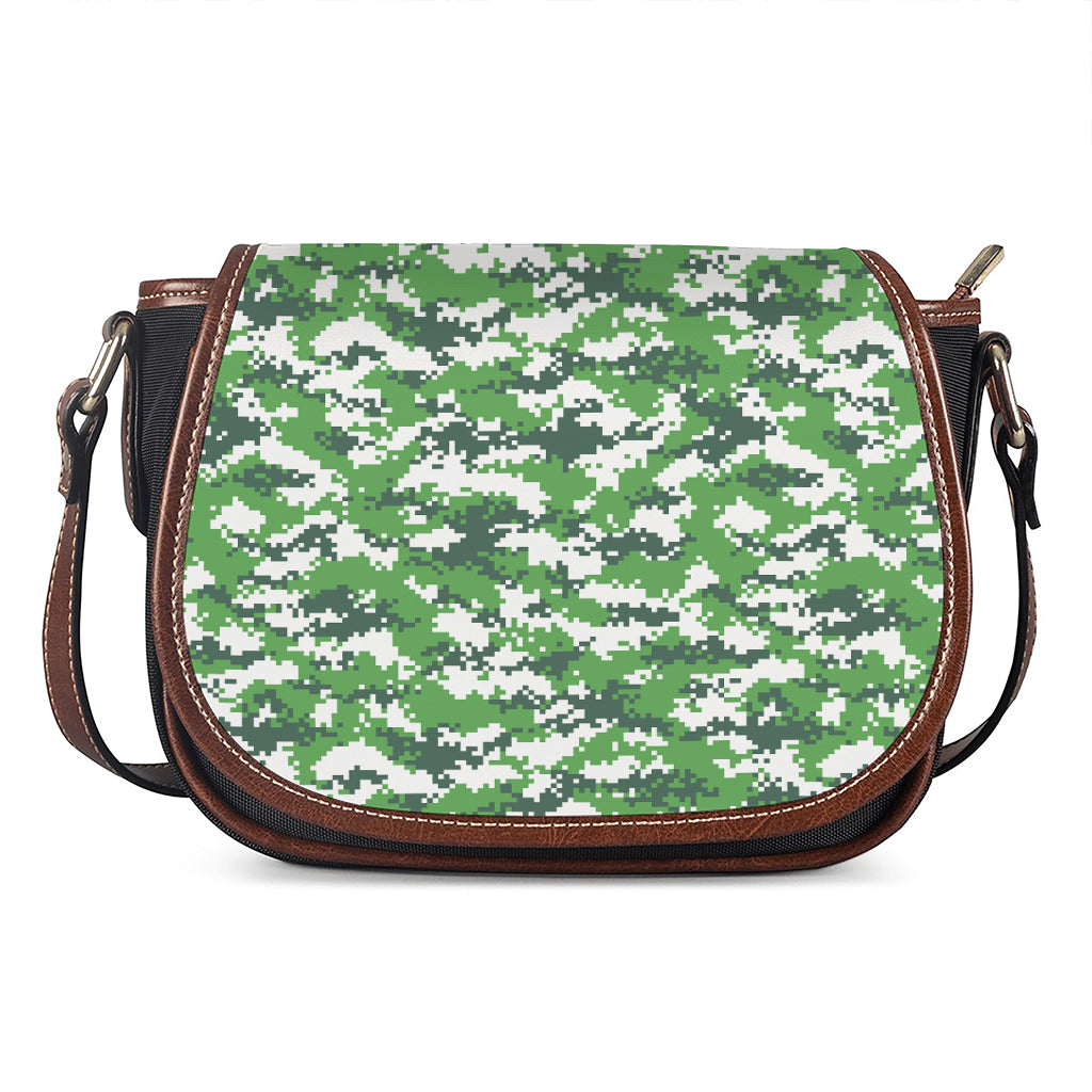 Green And White Digital Camo Print Saddle Bag