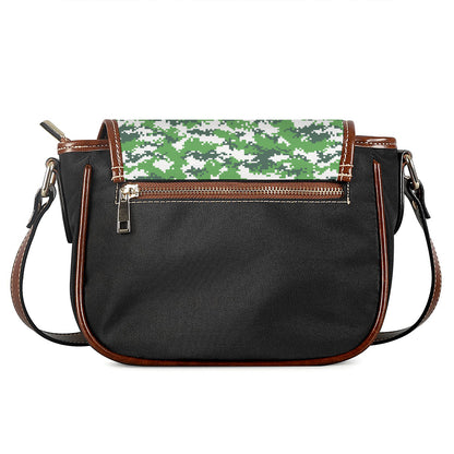Green And White Digital Camo Print Saddle Bag