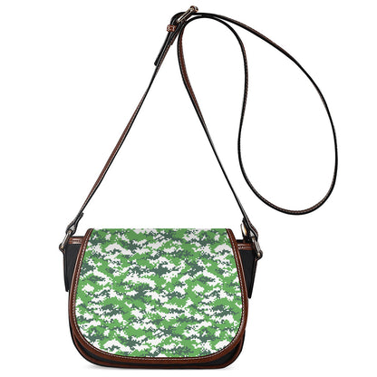 Green And White Digital Camo Print Saddle Bag