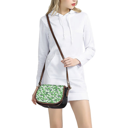 Green And White Digital Camo Print Saddle Bag
