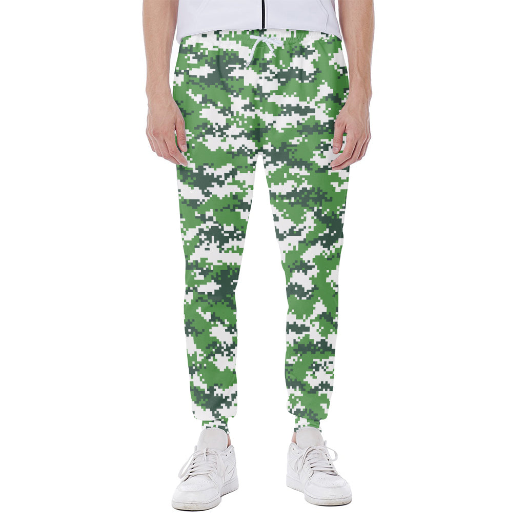 Green And White Digital Camo Print Scuba Joggers