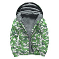 Green And White Digital Camo Print Sherpa Lined Zip Up Hoodie