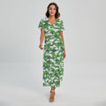 Green And White Digital Camo Print Short Sleeve Maxi Dress
