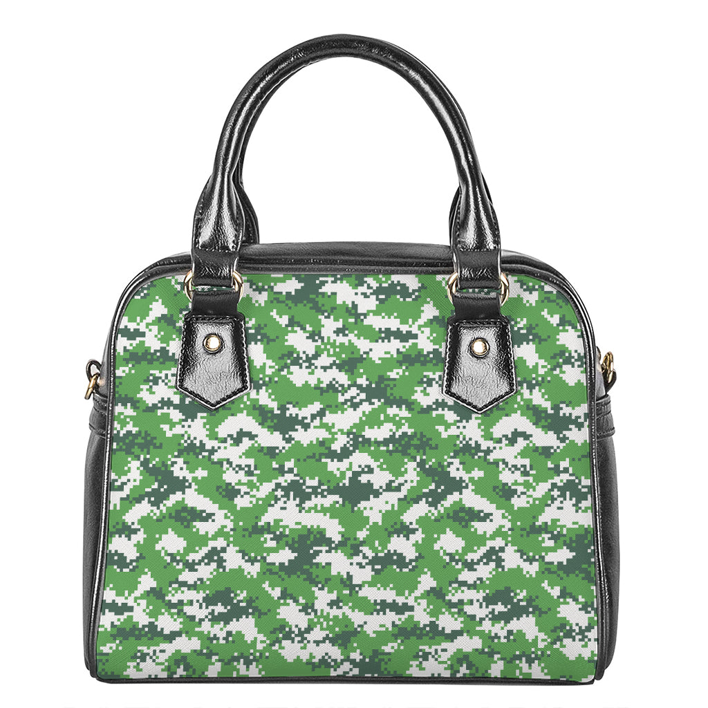 Green And White Digital Camo Print Shoulder Handbag