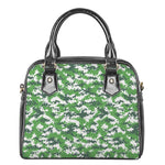 Green And White Digital Camo Print Shoulder Handbag