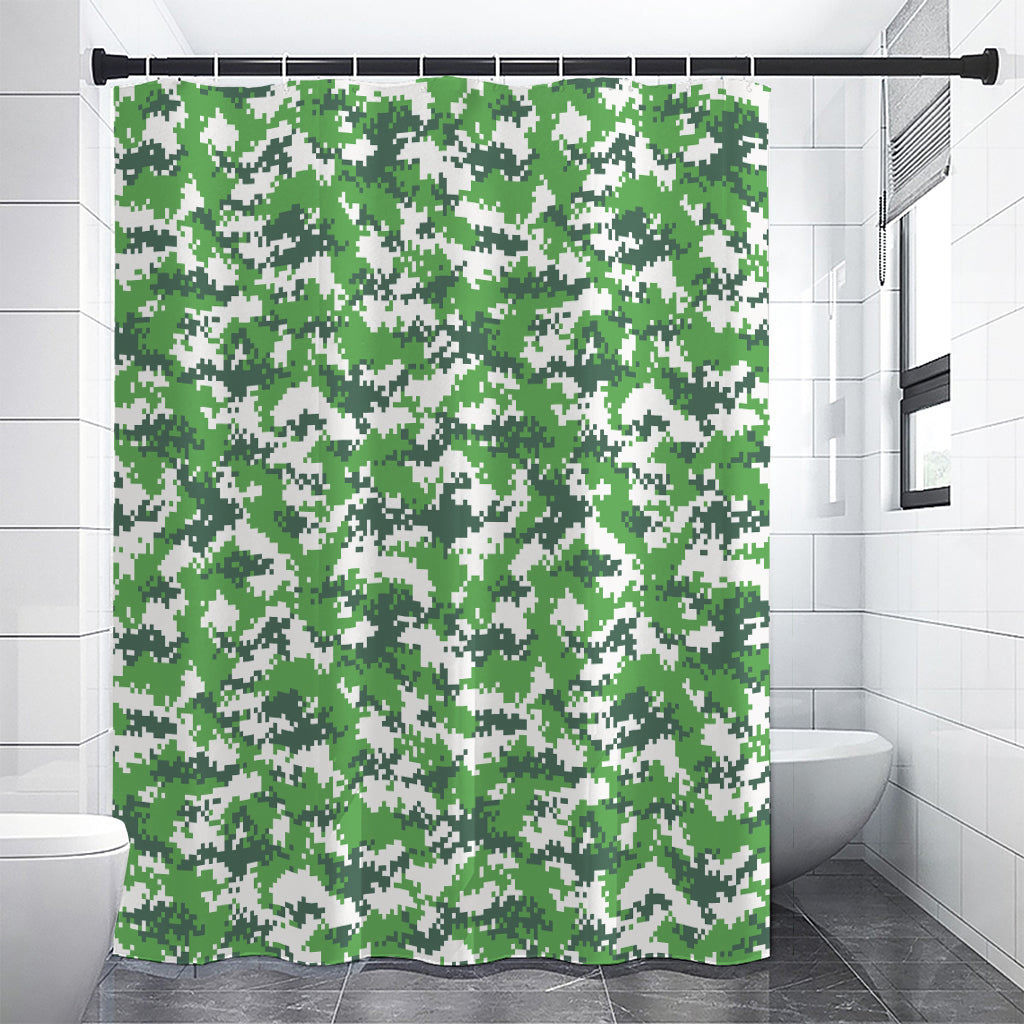 Green And White Digital Camo Print Shower Curtain