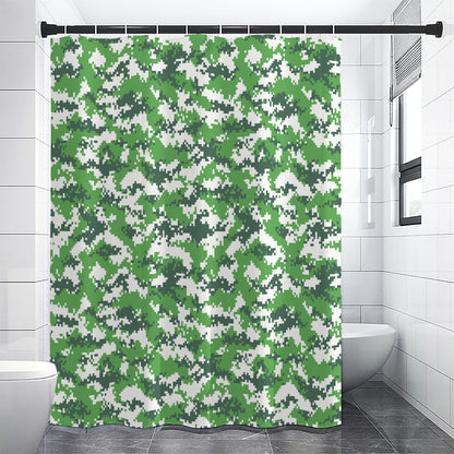 Green And White Digital Camo Print Shower Curtain
