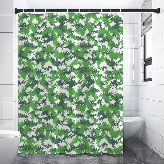 Green And White Digital Camo Print Shower Curtain