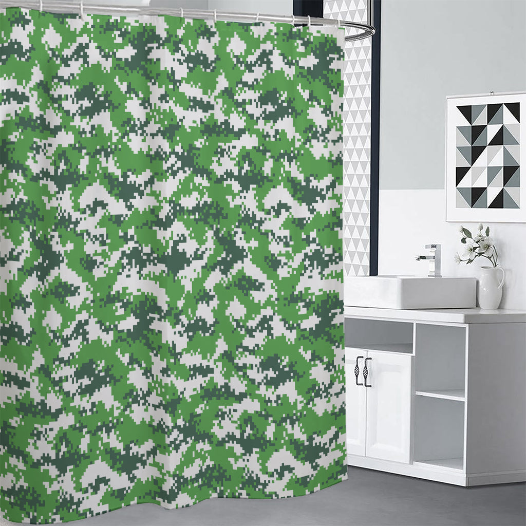 Green And White Digital Camo Print Shower Curtain