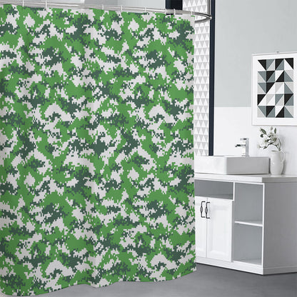 Green And White Digital Camo Print Shower Curtain