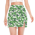 Green And White Digital Camo Print Side Slit Mini Skirt