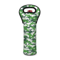 Green And White Digital Camo Print Single Neoprene Wine Tote