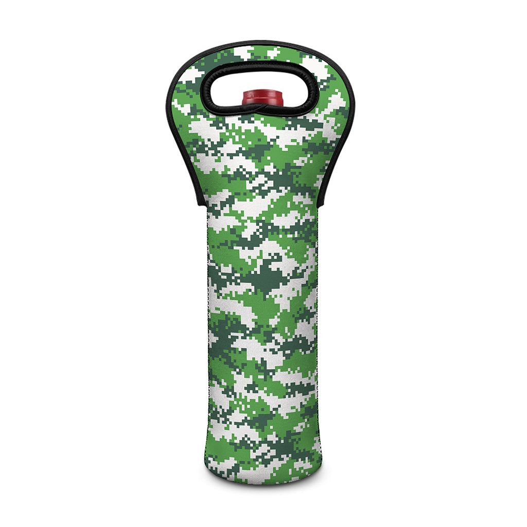 Green And White Digital Camo Print Single Neoprene Wine Tote