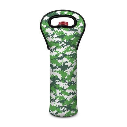 Green And White Digital Camo Print Single Neoprene Wine Tote