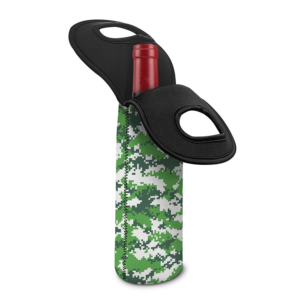 Green And White Digital Camo Print Single Neoprene Wine Tote