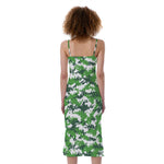 Green And White Digital Camo Print Slim Fit Midi Cami Dress