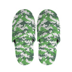 Green And White Digital Camo Print Slippers