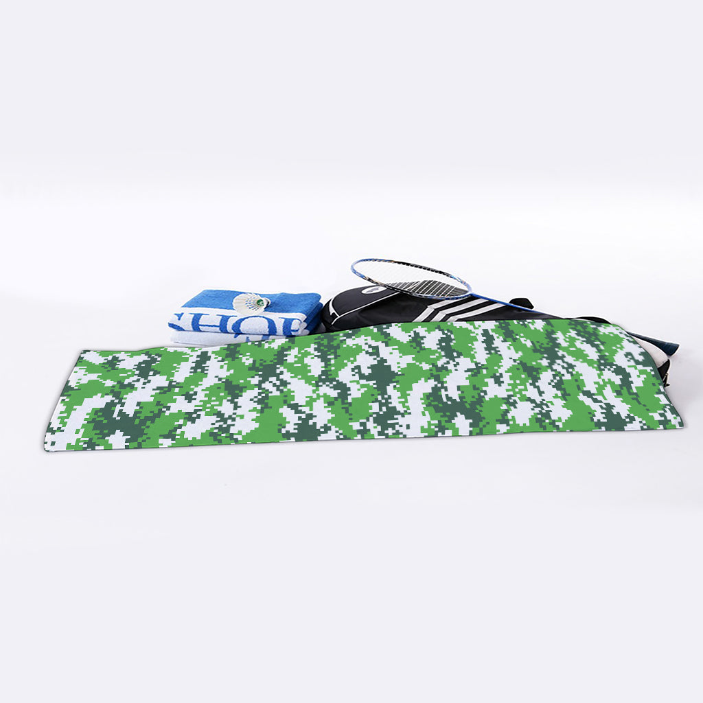 Green And White Digital Camo Print Sports Towel