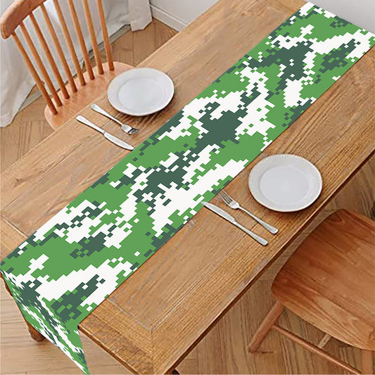 Green And White Digital Camo Print Table Runner