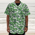 Green And White Digital Camo Print Textured Short Sleeve Shirt