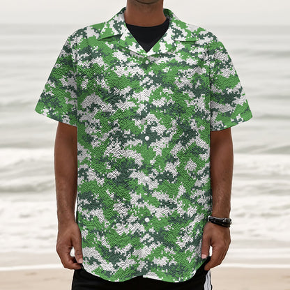 Green And White Digital Camo Print Textured Short Sleeve Shirt