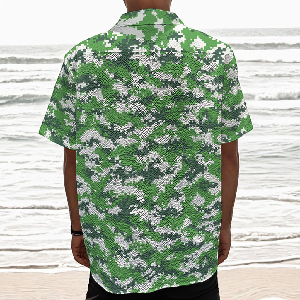 Green And White Digital Camo Print Textured Short Sleeve Shirt