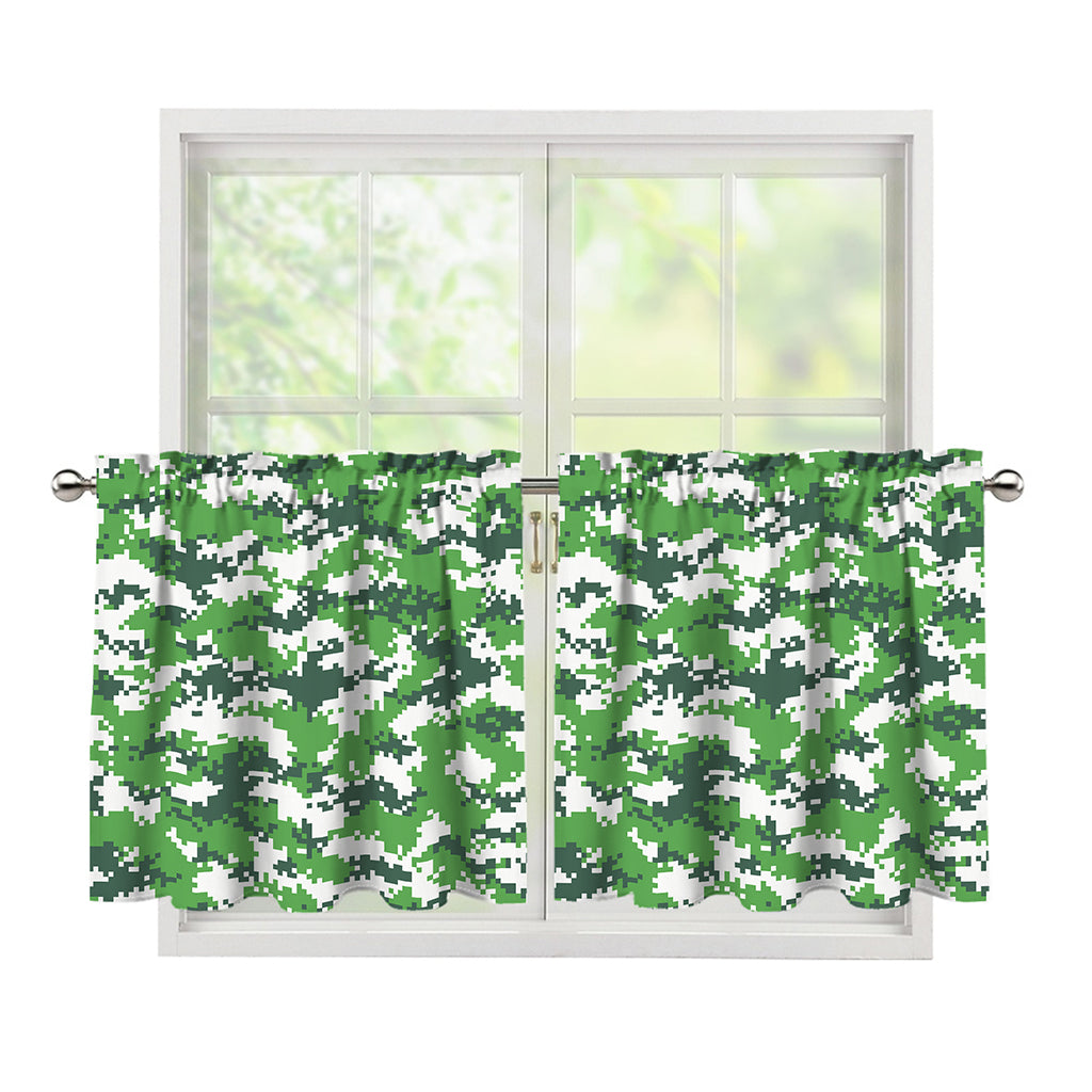 Green And White Digital Camo Print Tier Curtains