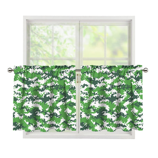 Green And White Digital Camo Print Tier Curtains