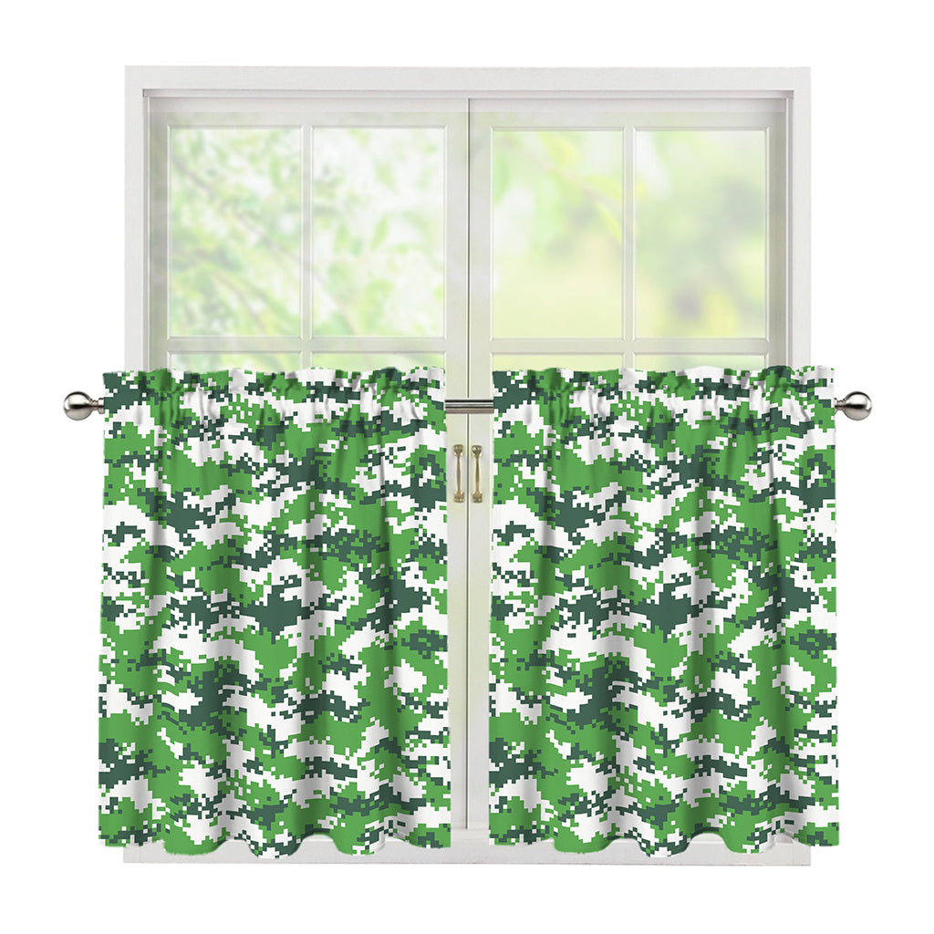 Green And White Digital Camo Print Tier Curtains