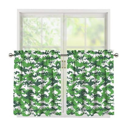 Green And White Digital Camo Print Tier Curtains