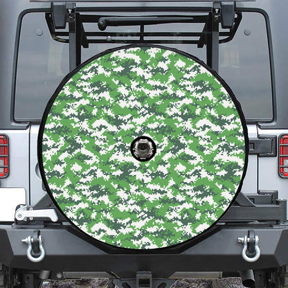 Green And White Digital Camo Print Tire Cover With Camera Hole