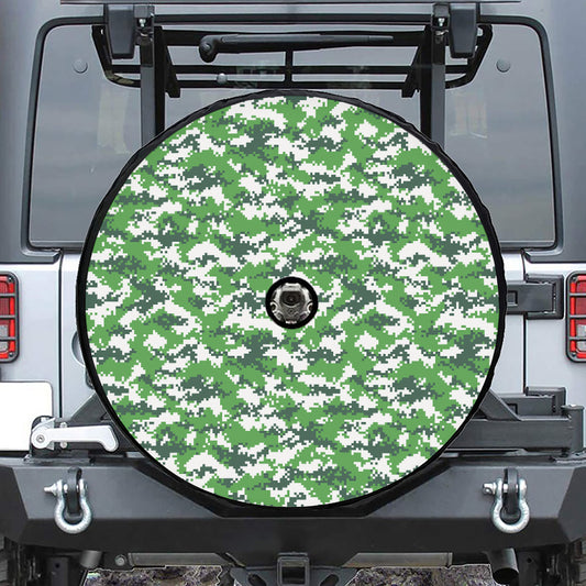 Green And White Digital Camo Print Tire Cover With Camera Hole