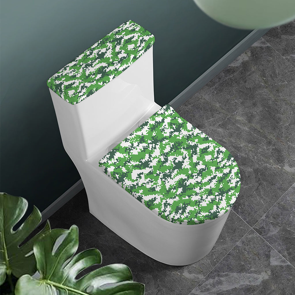 Green And White Digital Camo Print Toilet Lid And Tank Cover Set