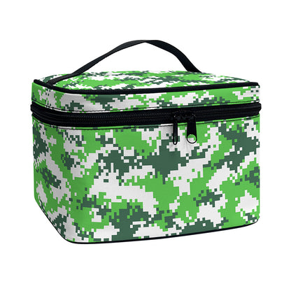Green And White Digital Camo Print Travel Makeup Bag