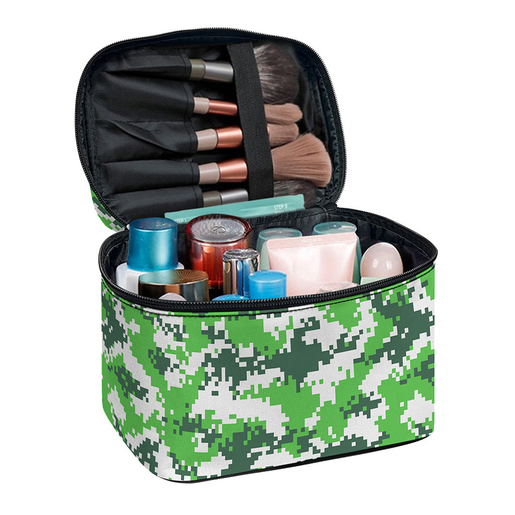 Green And White Digital Camo Print Travel Makeup Bag