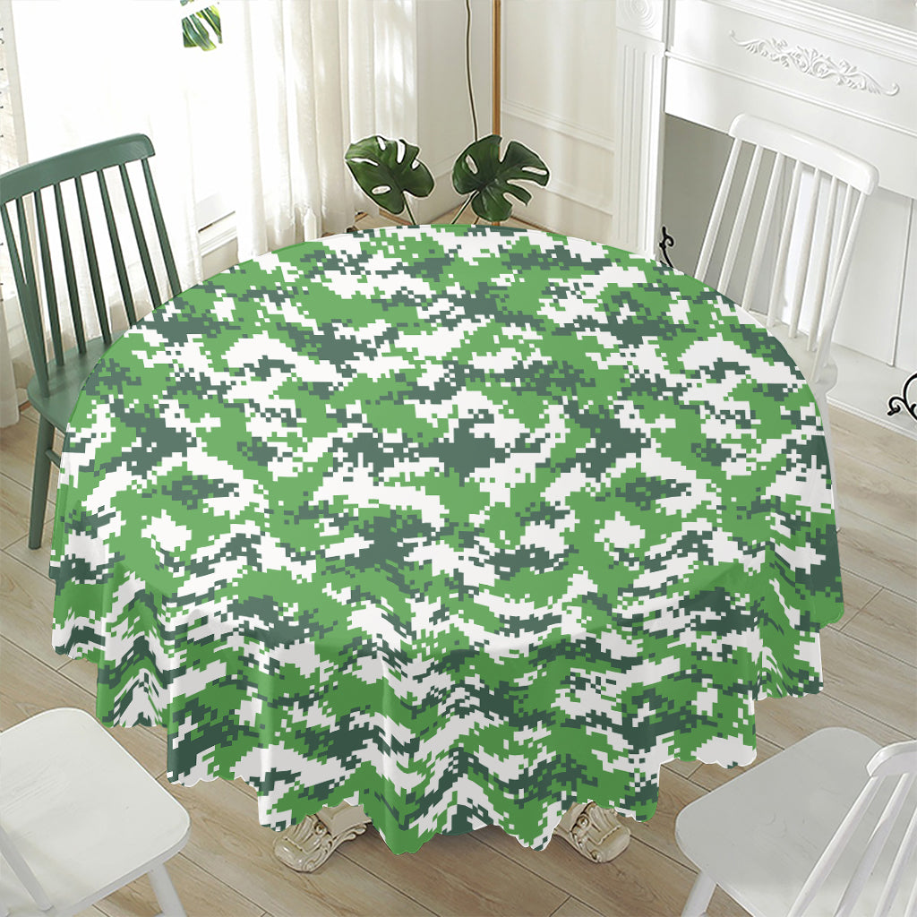 Green And White Digital Camo Print Waterproof Round Tablecloth