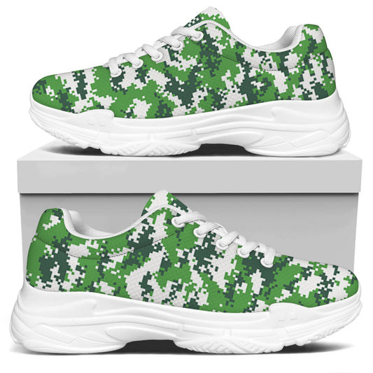 Green And White Digital Camo Print White Chunky Shoes