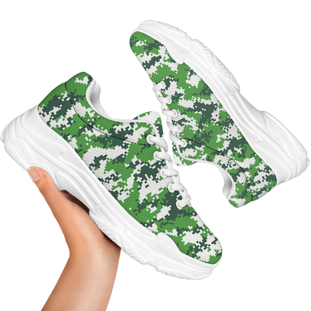Green And White Digital Camo Print White Chunky Shoes