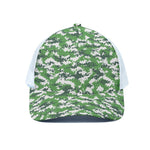Green And White Digital Camo Print White Mesh Trucker Cap