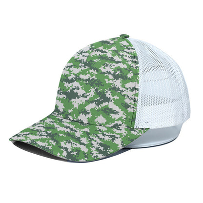 Green And White Digital Camo Print White Mesh Trucker Cap