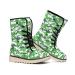 Green And White Digital Camo Print Winter Boots