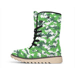 Green And White Digital Camo Print Winter Boots