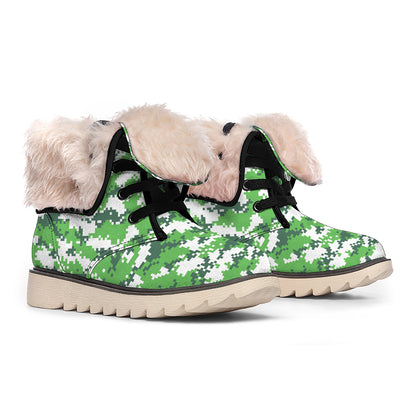 Green And White Digital Camo Print Winter Boots