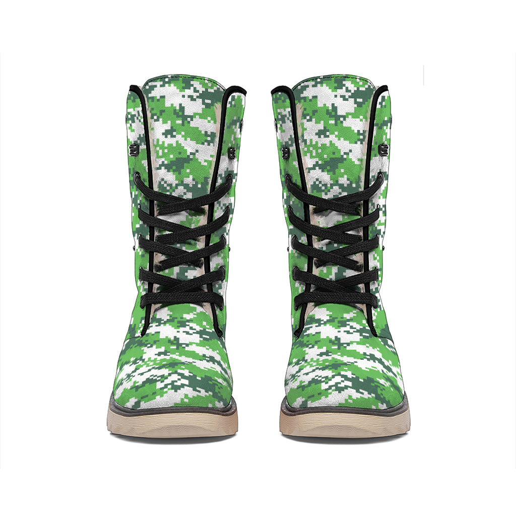 Green And White Digital Camo Print Winter Boots