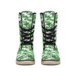 Green And White Digital Camo Print Winter Boots