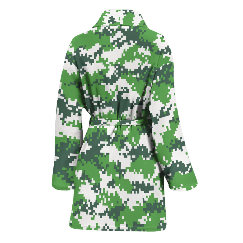 Green And White Digital Camo Print Women's Bathrobe