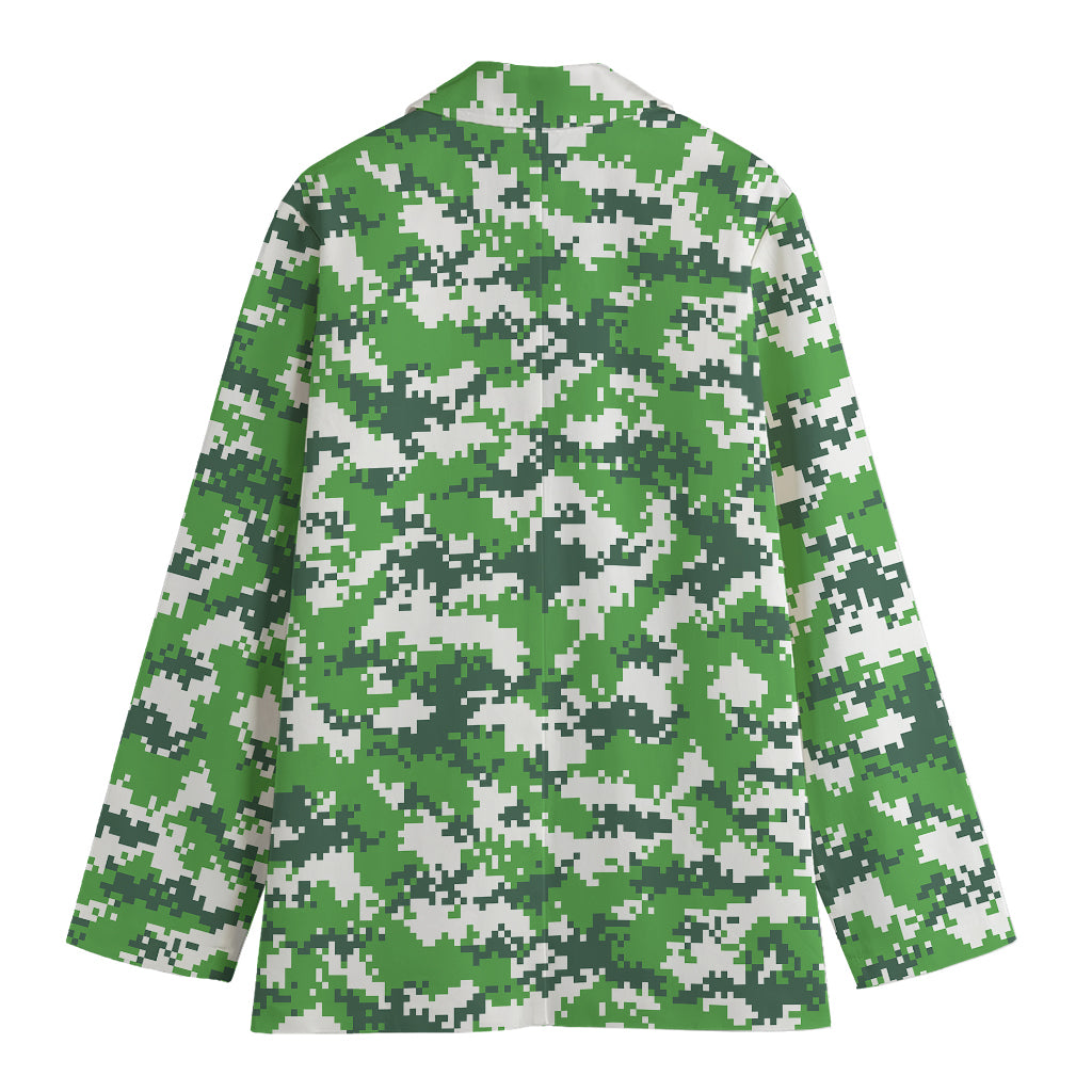 Green And White Digital Camo Print Women's Blazer