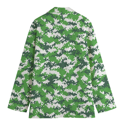 Green And White Digital Camo Print Women's Blazer
