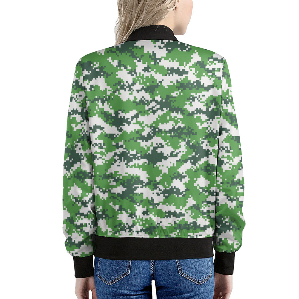 Green And White Digital Camo Print Women's Bomber Jacket