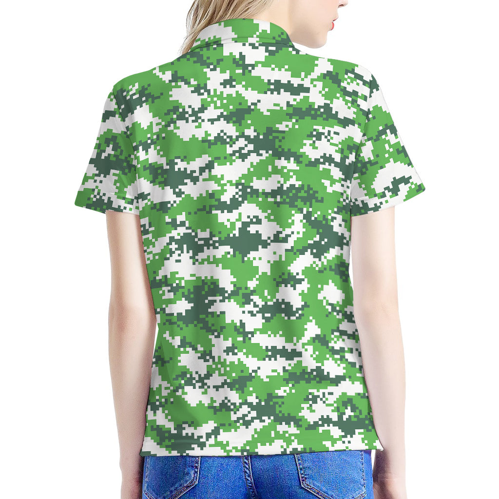 Green And White Digital Camo Print Women's Polo Shirt